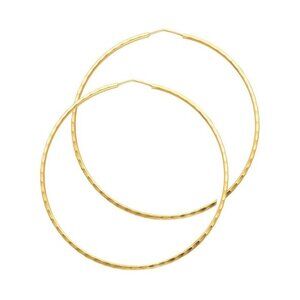 14K Yellow Gold Diamond Cut Hoop Earrings 1.5” inches